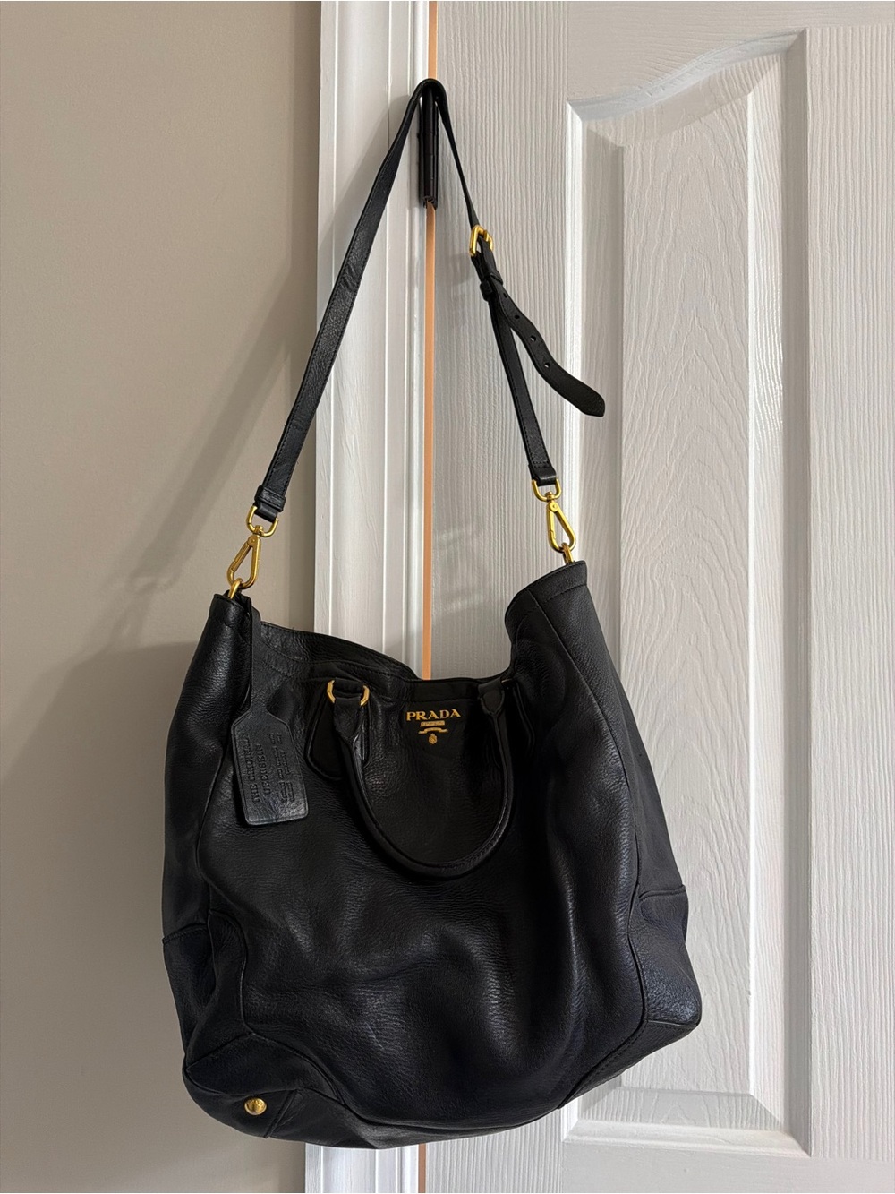 Prada Daino Black Leather Shoulder Bag/Crossbody with Gold Hardware